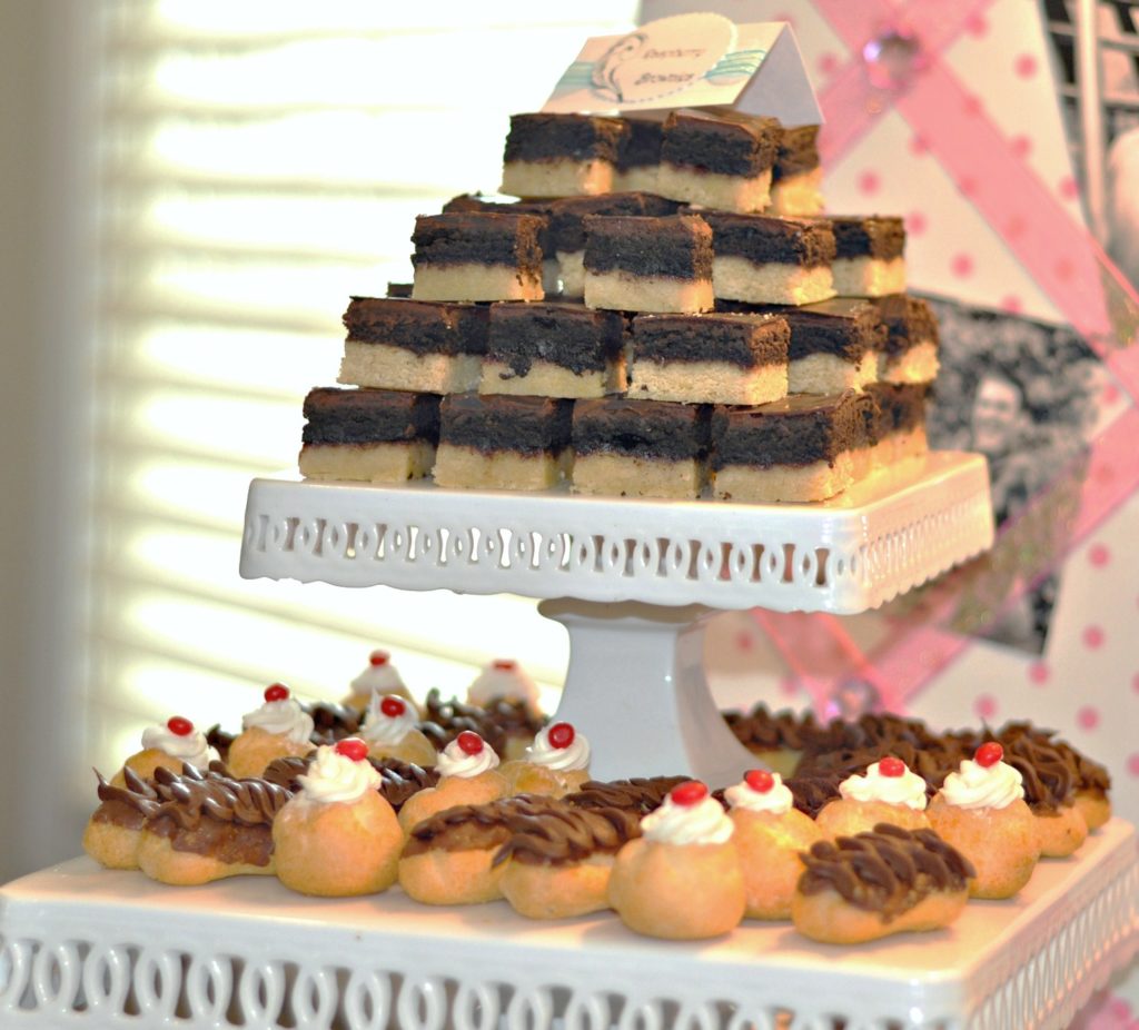 Red High Heel Bridal Shower-Chocolate Brownie squares-eclairs