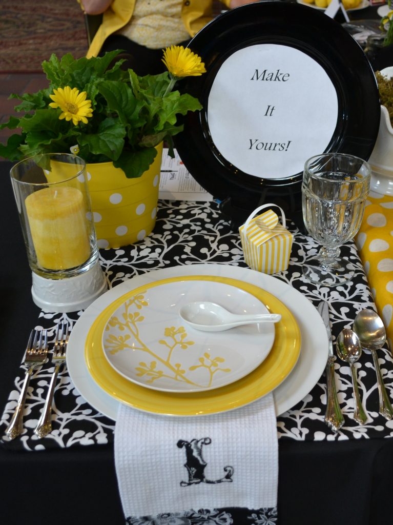 Black, white and yellow tablesetting ideas for Relish Cooking Show lizbushong.com