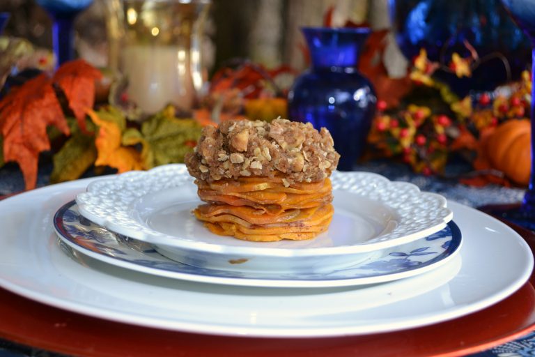 Stacked Sweet Potatoes with Praline Topping