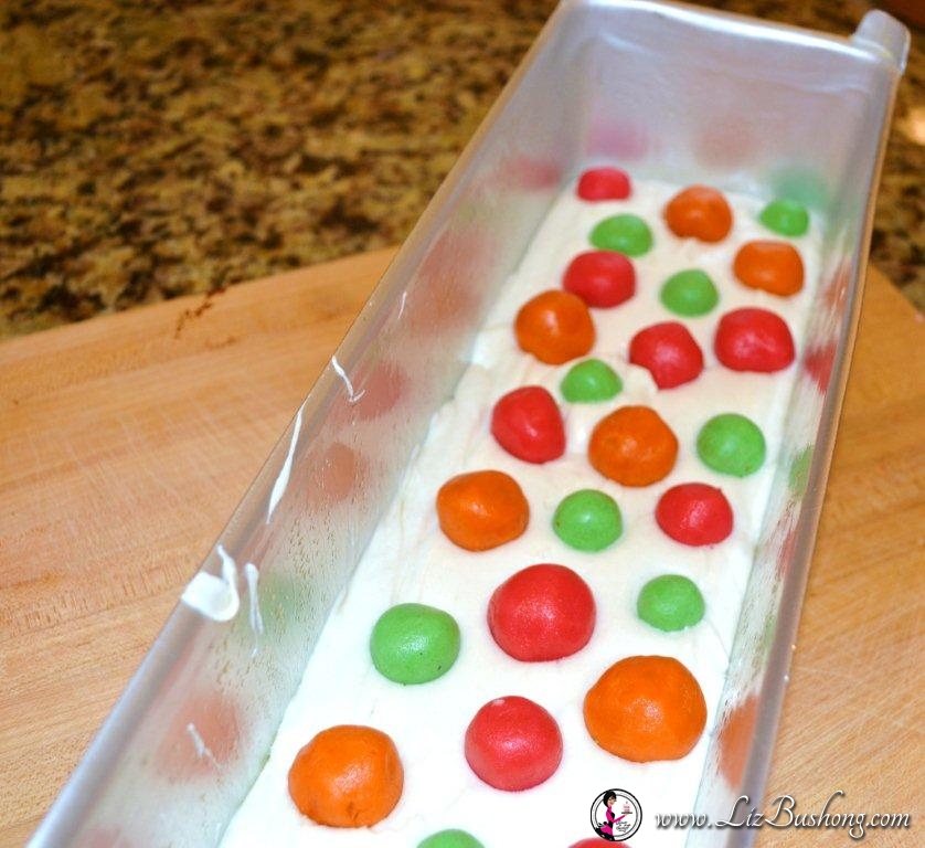 Spot-On Cake in loaf pan with colored cake balls