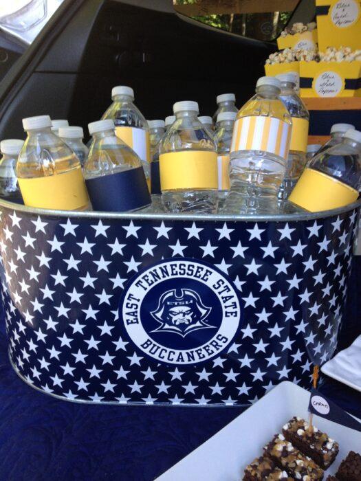 Blue & Gold Tailgate water bottles decor lizbushong.com