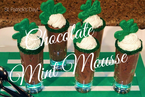 St. Patricks Day Chocolate Mousse Parfaits with Shamrock Candy