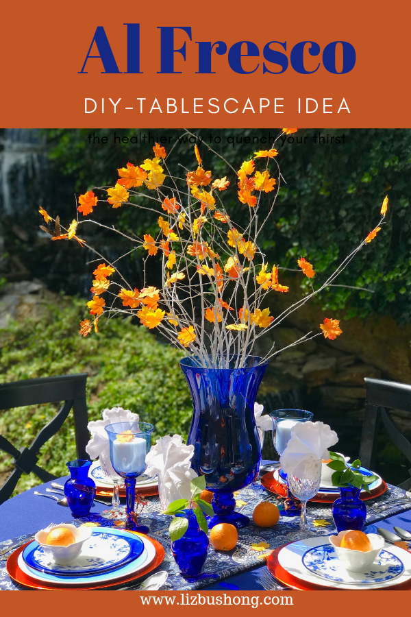 Cobalt & Orange Al Fresco Table setting lizbushong.com