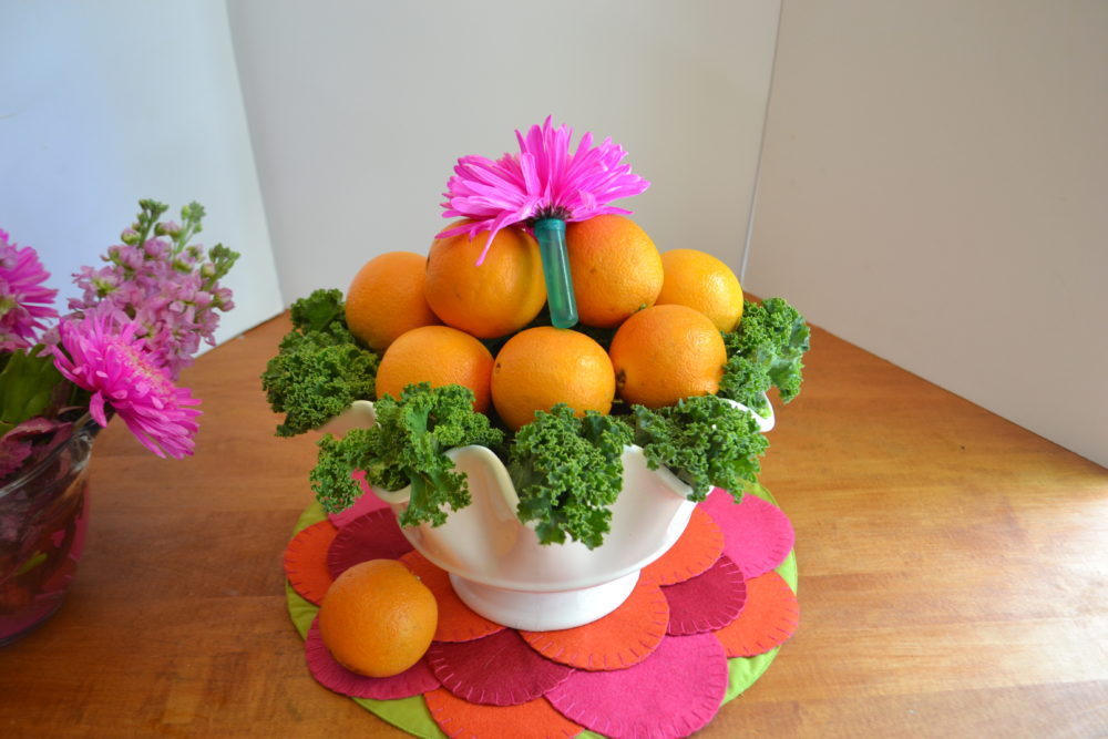 Fruit & Floral Centerpiece- Step 3- floral tubes with flower-lizbushong.com