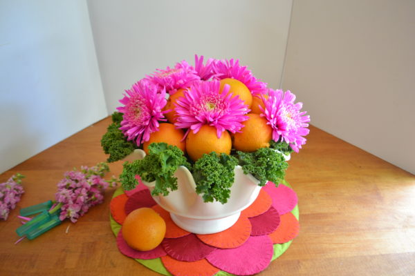 Fruit & Floral Centerpiece- Step 3- floral tubes with flower-lizbushong.com