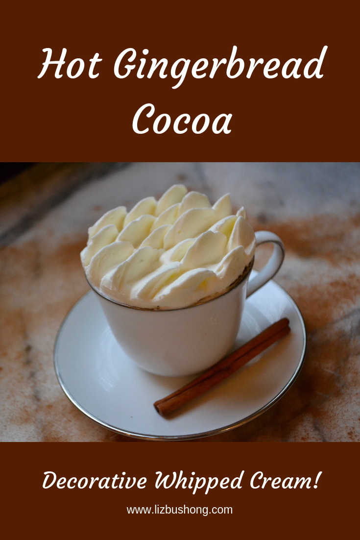 Hot Gingerbread Cocoa- Decorative Whipped Cream graphic-lizbushong.com