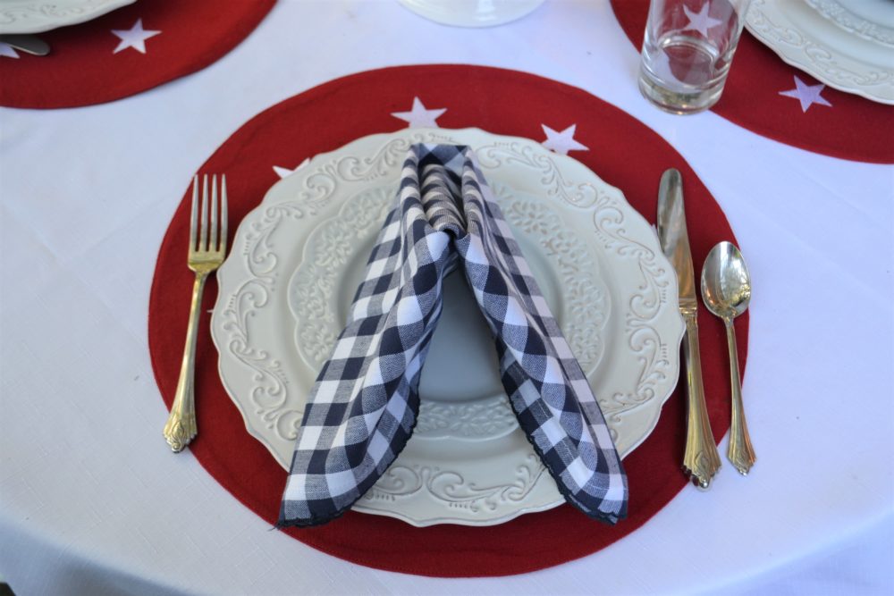 Red, White, Blue Stars n Stripes Tablescape- napkin fold 5-lizbushong.com