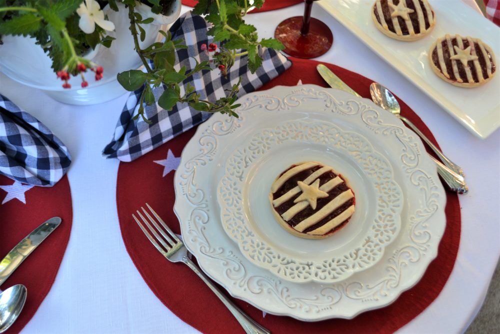 Red, White, Blue Stars n Stripes Tablescape- setting 2-lizbushong.com