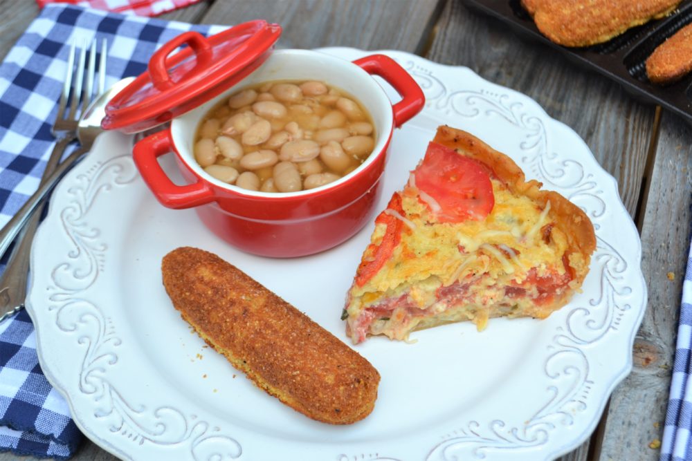 Sides for Supper- beans, tomato pie, cornbread sticks, lizbushong.com