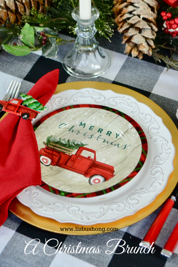 Christmas brunch table setting- truck & tree lizbushong.com