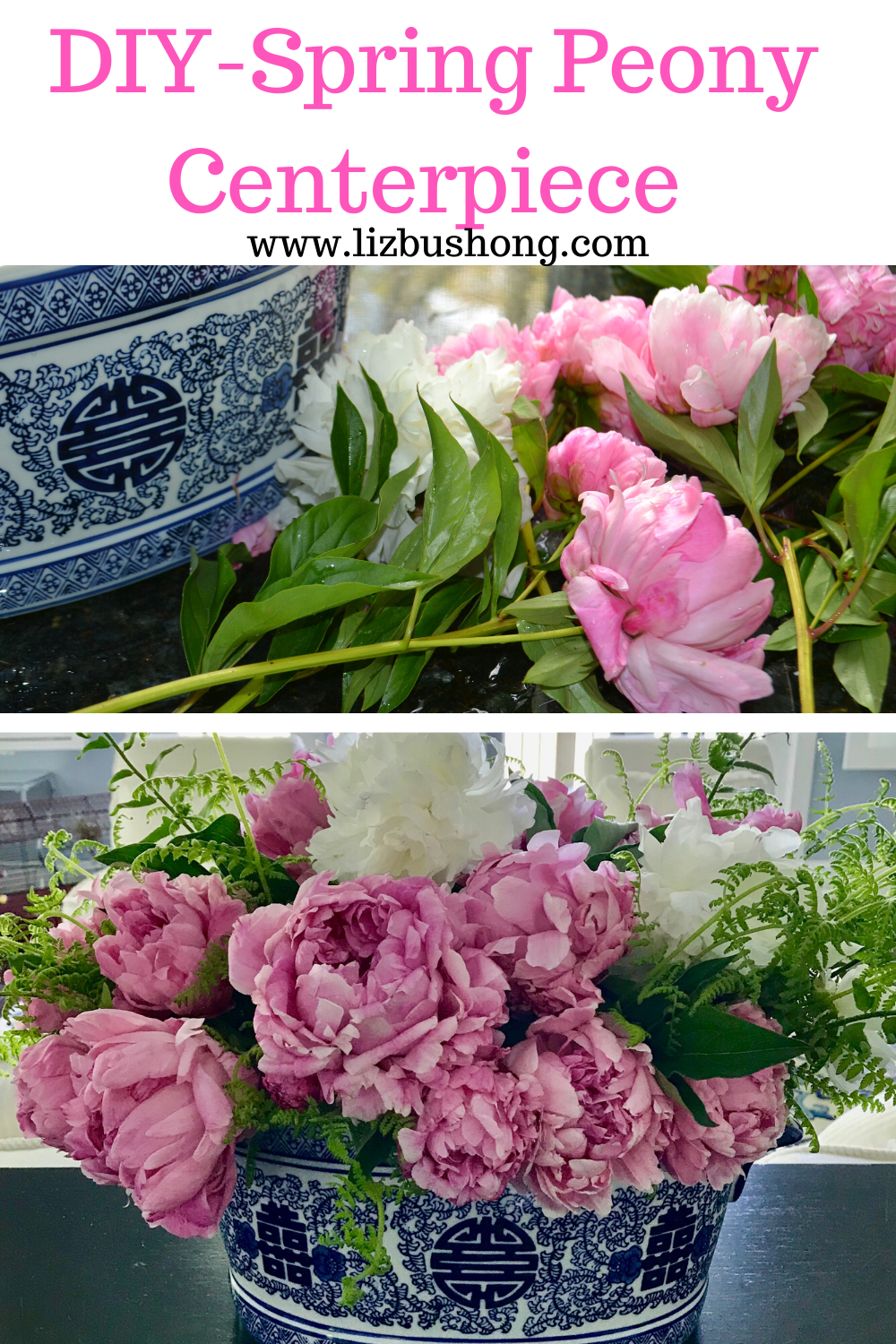 DIY Fresh Peony Centerpiece lizbushong.com