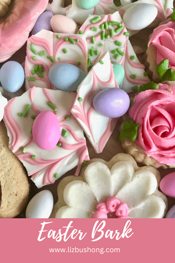 How to make Easter Candy Bark with pink design lizbushong.com