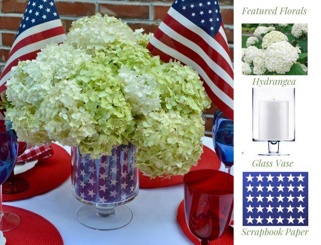 Florals red white blue hydrangea centerpiece lizbushong.com