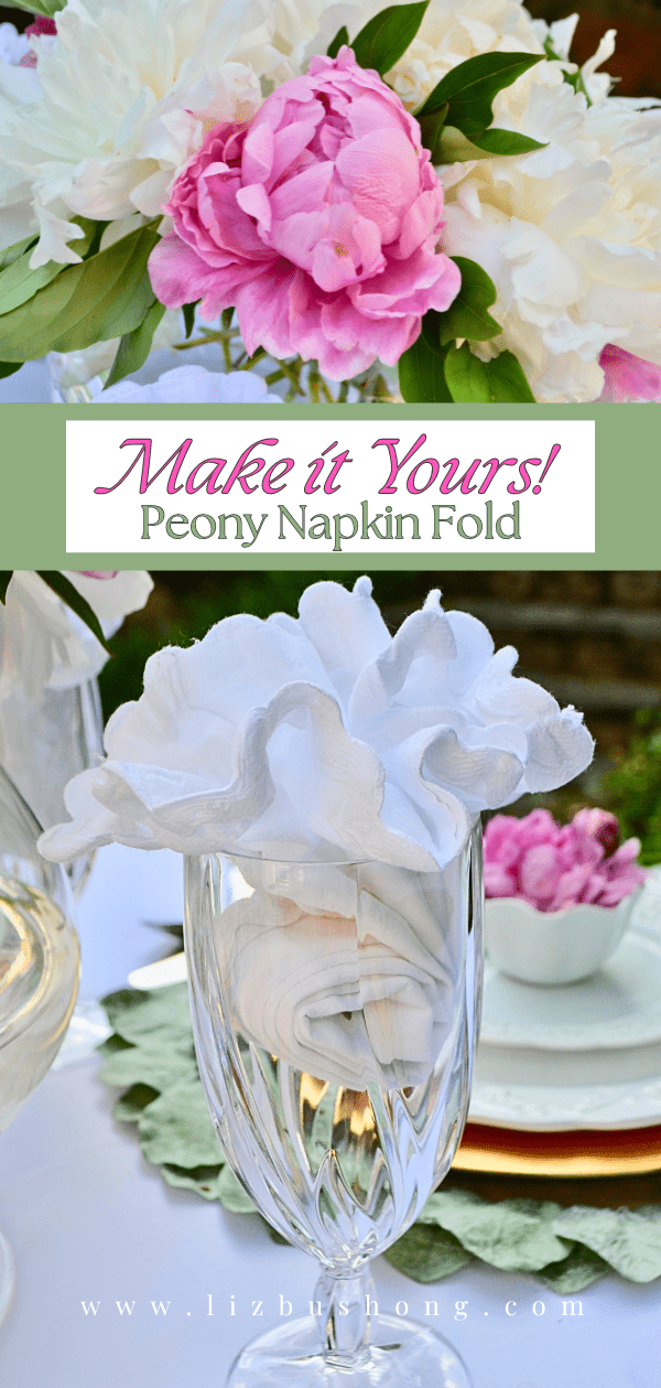 How to make a peony napkin fold that mimics the ruffled edges of a fresh peony.