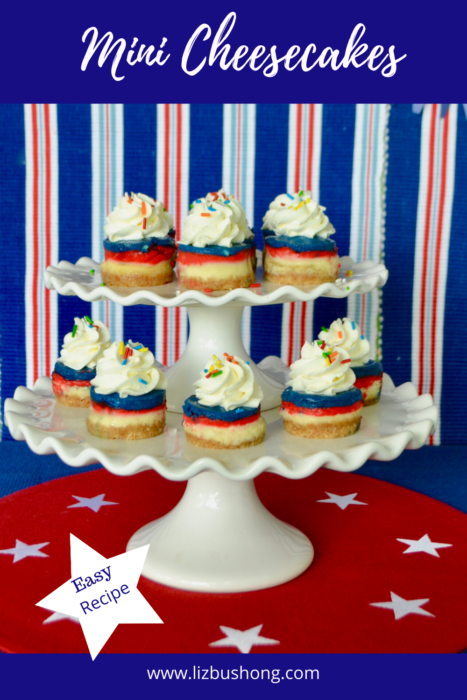 Mini Cheesecakes red,white,blue recipe lizbushong.com