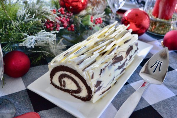 Birch Bark Chocolate Raspberry Yule Log lizbushong.com