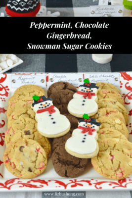 How to make Chrismas cookies, peppermint sugar cookies, gingerbread soft cookies, snowman sugar cut out cookies lizbushong.com