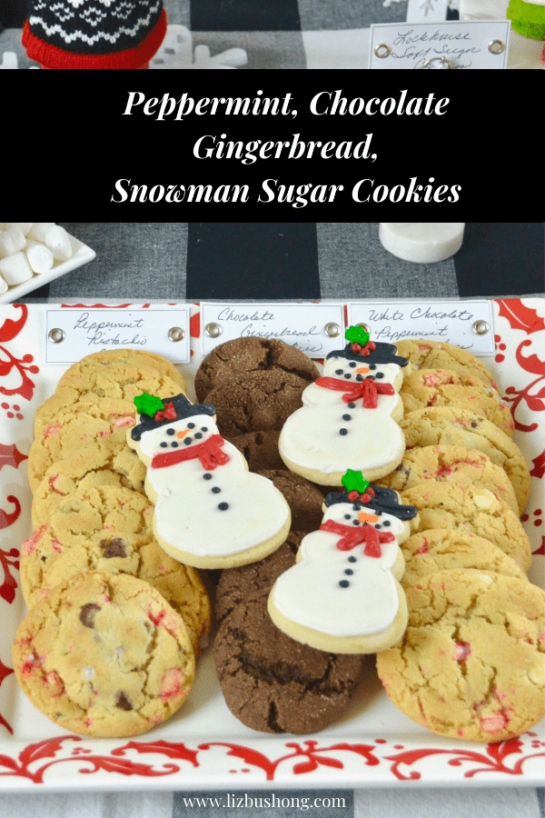 How to make Chrismas cookies, peppermint sugar cookies, gingerbread soft cookies, snowman sugar cut out cookies lizbushong.com