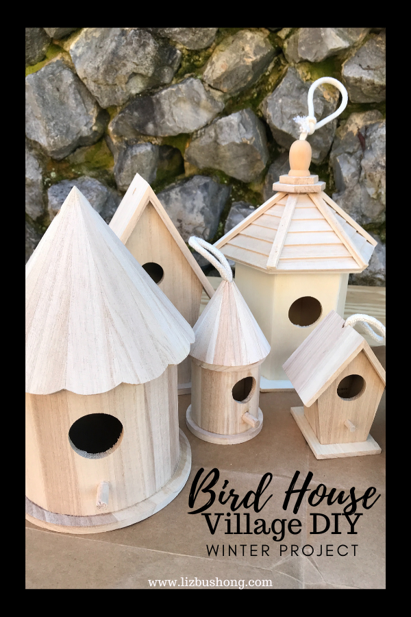 Unfinished Craft Wood Bird House Set/6 Kids Crafts -  Log  Cabin Decor