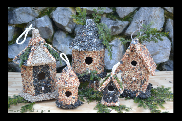 DIY Seed Covered Bird House Village