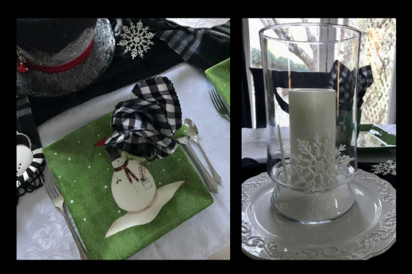 A Winter Tablescape With Snowman Spice Cake Centerpiece – Between