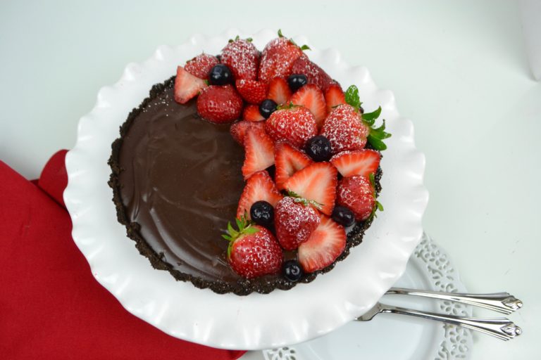 No Bake Strawberry Semi-Sweet Chocolate Ganache Tart