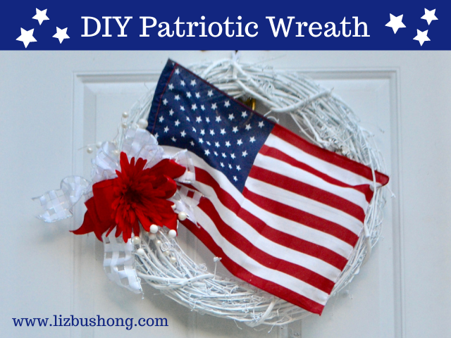 How to make DIY Patriotic Wreath with Flag lizbushong.com