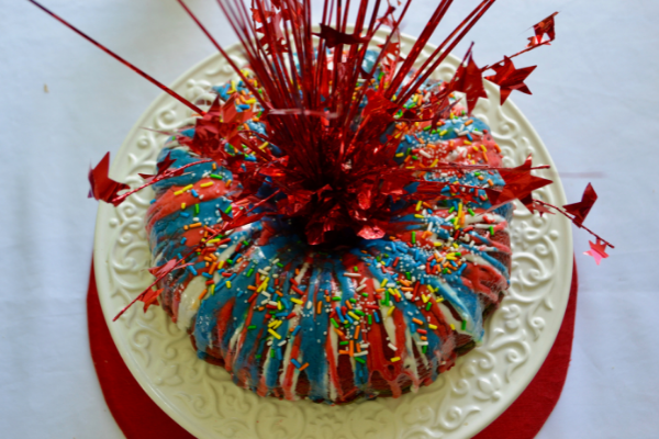 Sparklers & Stripes Red, White, Blue Bundt Cake
