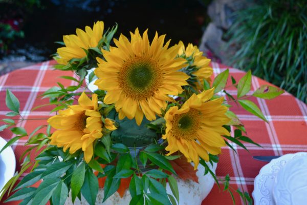 Falling for Sunflowers with Pumpkins Table + Easy Flower Arranging Method –  Home is Where the Boat Is