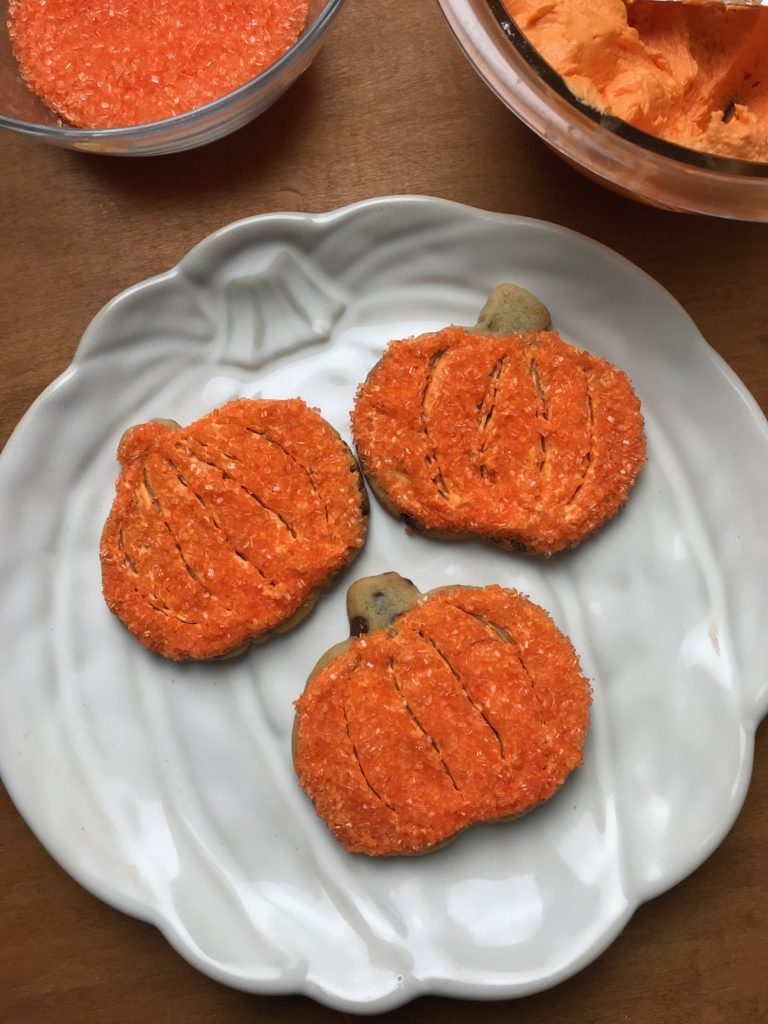 Pumpkin Shaped Chocolate Chip Sugar Cookies