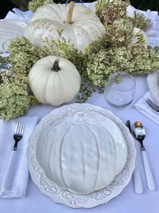 Decorate with White Pumpkin tablecape lizbushong.com