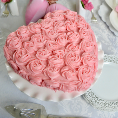 Strawberry Heart Cake with Strawberry Rosette Frosting