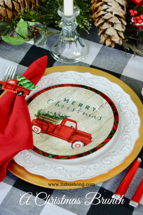 How to Set a Red Truck Tablescape for Christmas Brunch, lizbushong.com
