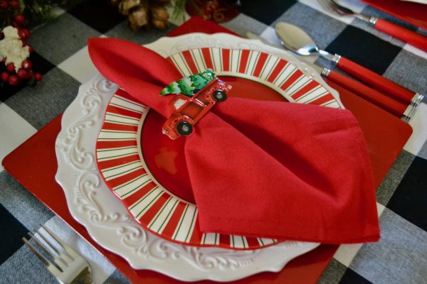 How to Set a Red Truck Tablescape for Christmas Brunch, lizbushong.com