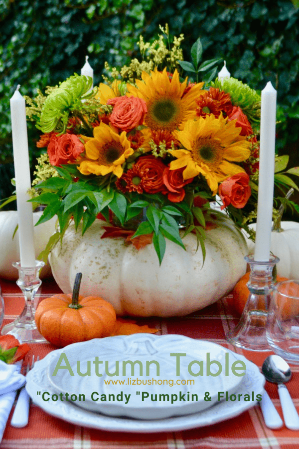 How to Make White Pumpkin Centerpiece Tablesetting for autumn Tables lizbushong.com