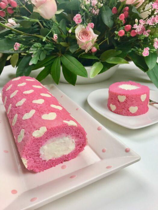 Pink Velvet Heart Cake Roll lizbushong.com