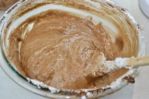 Mixing chocolate sponge cake batter lizbushong.com