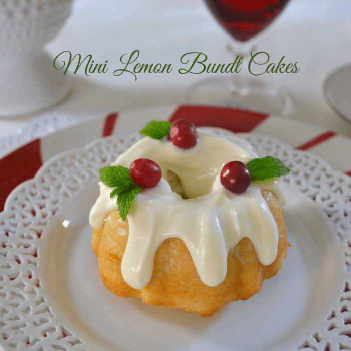 Mini Lemon bundt cakes with cream cheese frosting cranberries and mint lizbushong.com