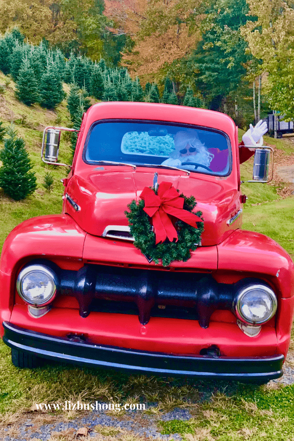 Santa Goes to Tree Farm Red Truck