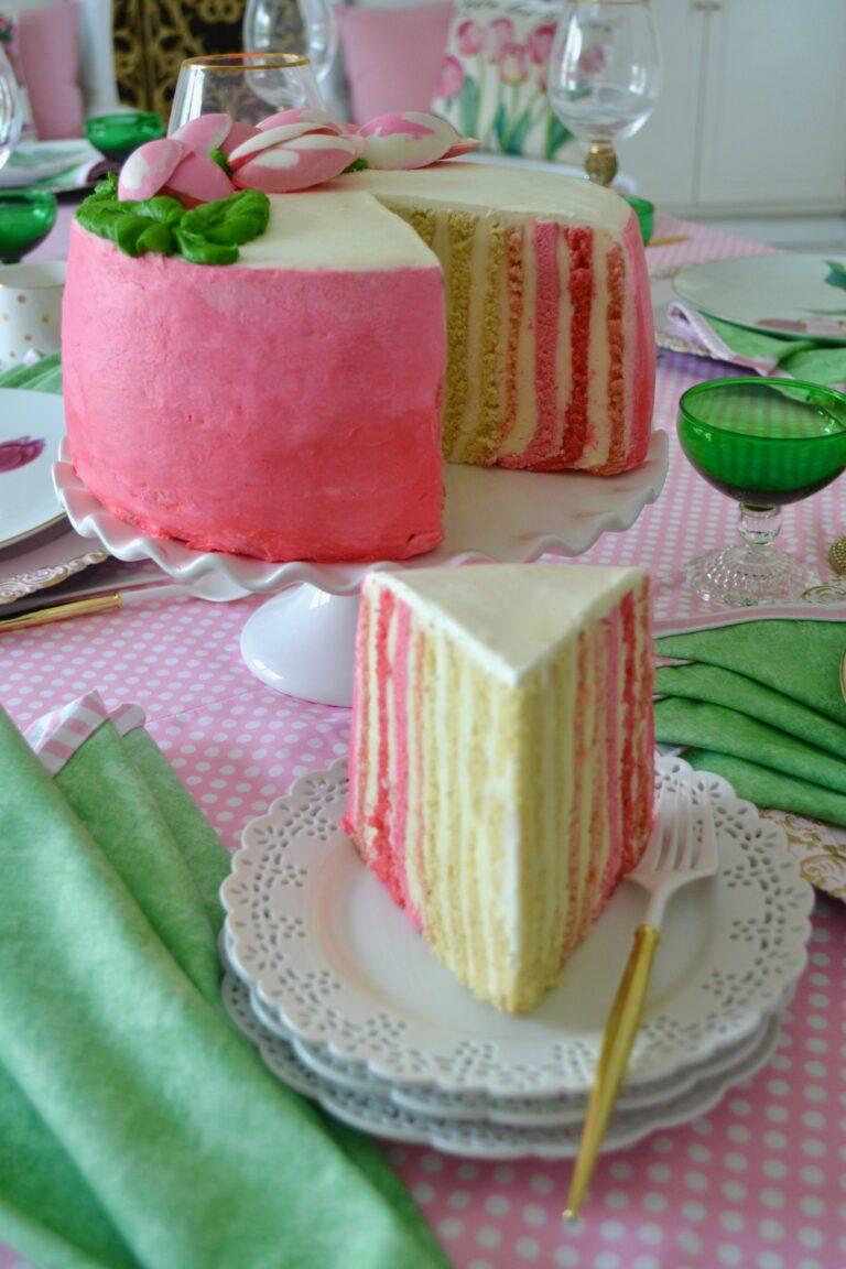 Swiss Almond Vertical Pink Stripe Cake