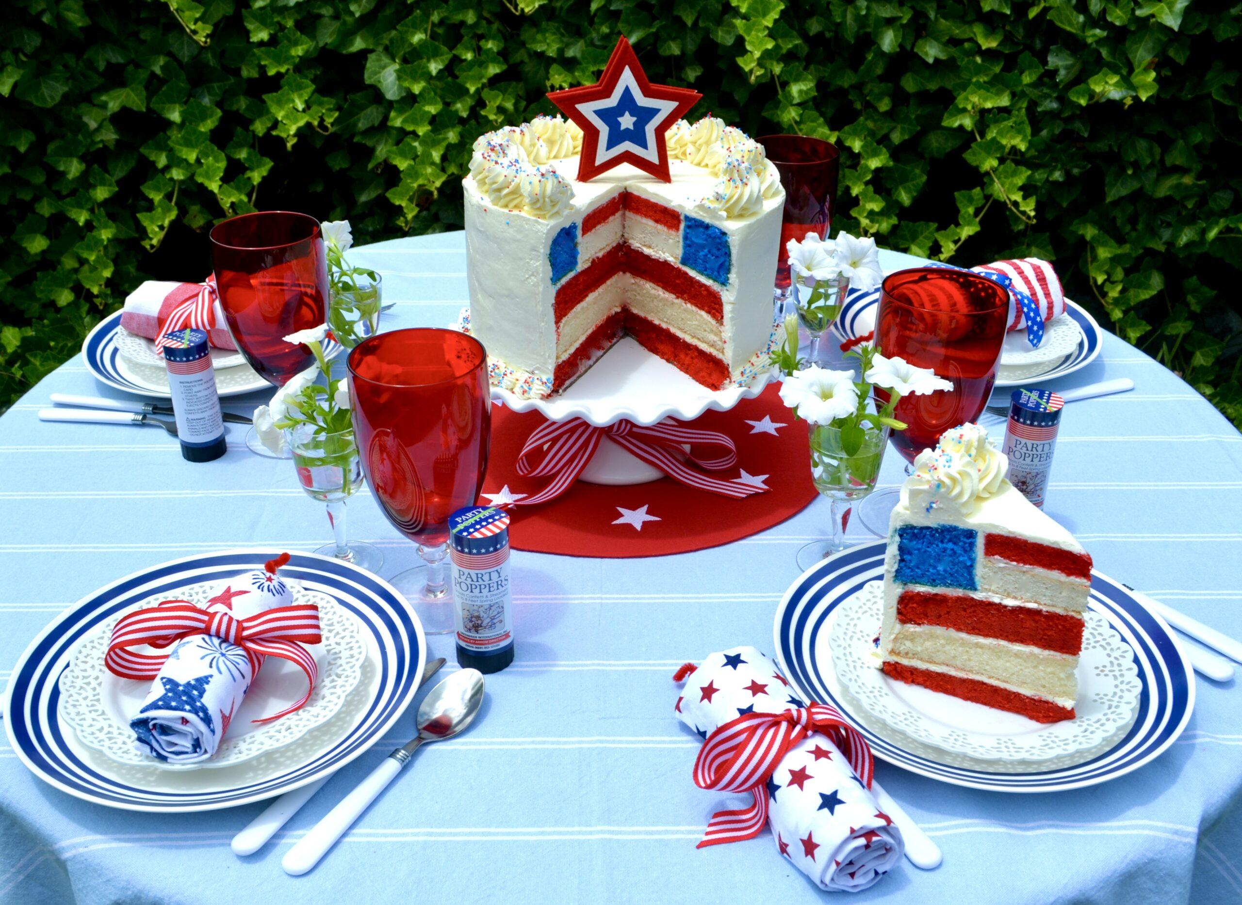 How to set a 4th of July tablescape with flag cake as centerpiece