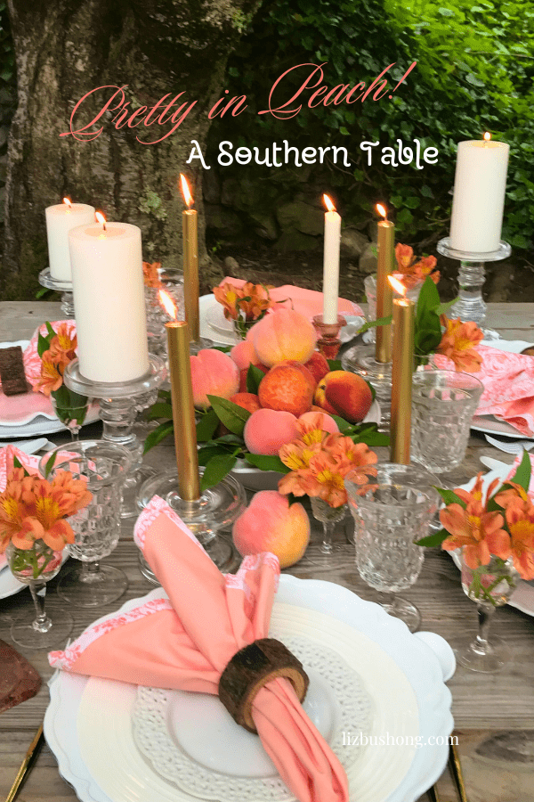 How to set a Pretty in peach Southern Tablescape lizbushong.com