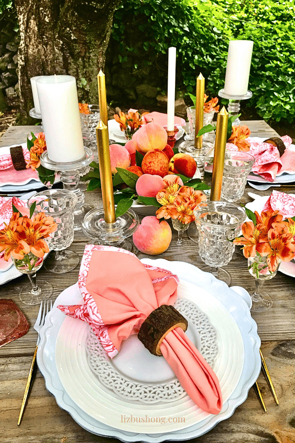 How to set a Pretty in peach Southern Tablescape lizbushong.com