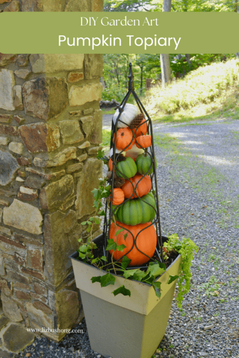 How to Make a DIY Garden Art Pumpkin Topiary lizbushong.com