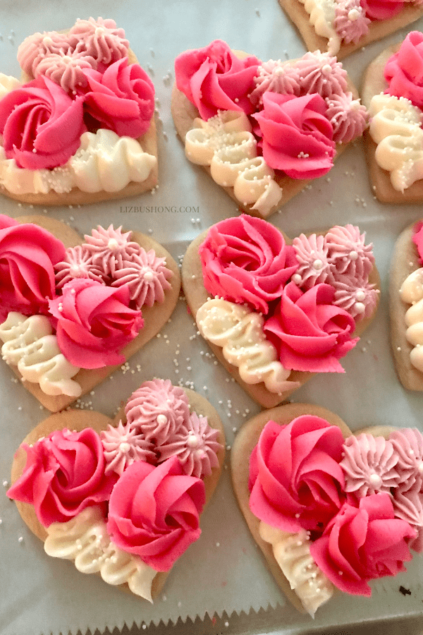 Heart Butter cookies decorated swirls, stars, ribbons featured All About the Table Magazine by Liz Bushong