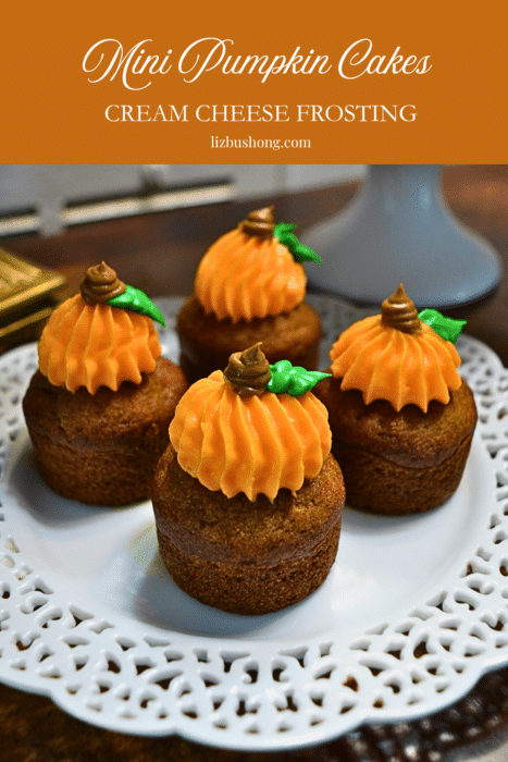 Cutie Pumpkin Cake with Cream Cheese Frosting & Pumpkins lizbushong.com